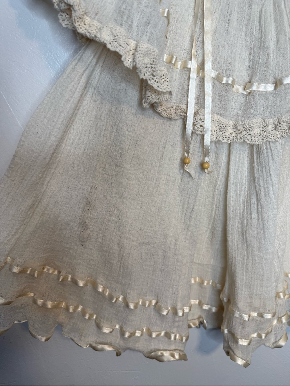 Jen’s Pirate Booty Gauze Crochet Lace Boho Tunic Top S vintage style - Picture 3 of 8